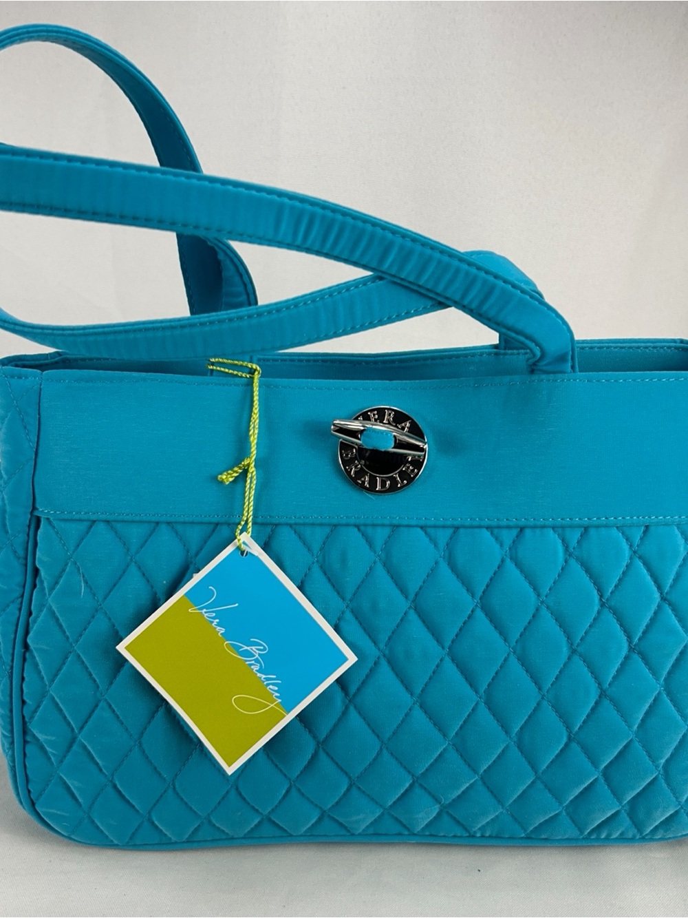 Vera Bradley Turquoise Quilted Tote with Turn-Lock Accent
